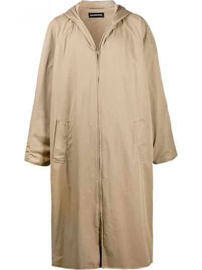 Balenciaga Hooded Zip-up Coat In Beige