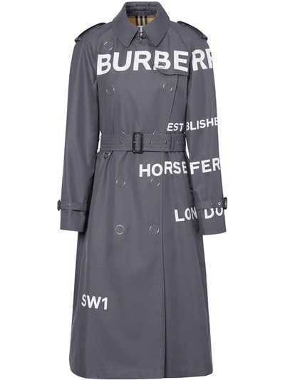 Burberry Wharfbridge Horseferry Print Cotton Gabardine Trench Coat In Grey