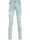 Amiri Distressed Watercolour Skinny Jeans In Blue