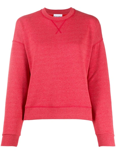 Ganni Cotton Knit Crewneck Sweater In Lollipop In Red
