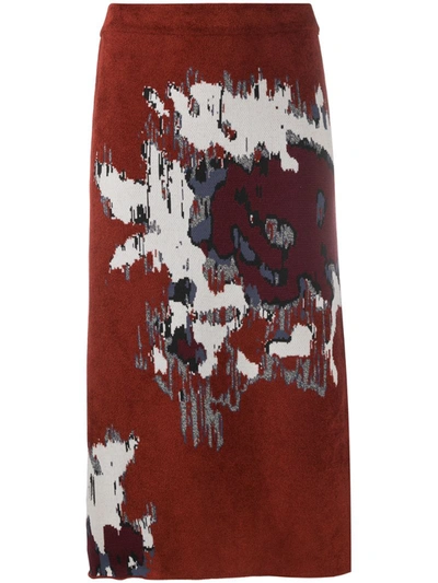 Kenzo Seasonal Jacquard Knit Pencil Skirt In Moroccan Brown