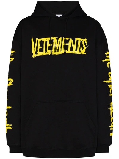 Vetements Logo World Tour Cotton Blend Hoodie In Black