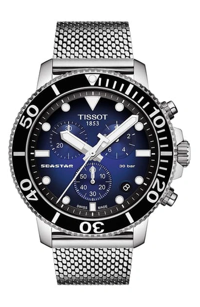Tissot Seastar 1000 Chronograph Mesh Bracelet Watch, 45.5mm In Silver/ Blue