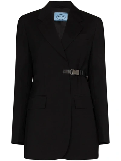 Prada Black Belted Virgin Wool Blazer Jacket