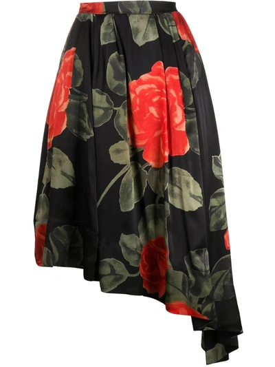 Simone Rocha Asymmetric Rose Print Skirt In Multi