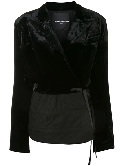 Aganovich Velvet Panel Wrap-around Blazer In Black