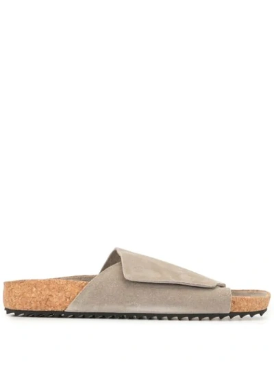 James Perse Touch-strap Suede Sandals In Grey