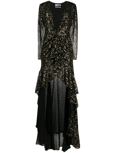 Attico Star-print Plunge-neck Dress In Black