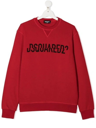 Dsquared2 Teen Split Logo-print Sweatshirt In Red