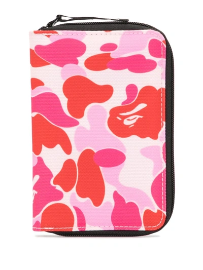 A Bathing Ape Camouflage Print Zipped Travel Case In Red