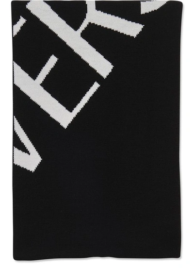 Versace Double Face Jacquard Scarf In Logoed Wool In Nero Bianco