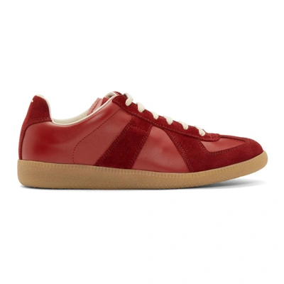 Maison Margiela Replica Sneakers In Bordeaux Suede And Leather In Red