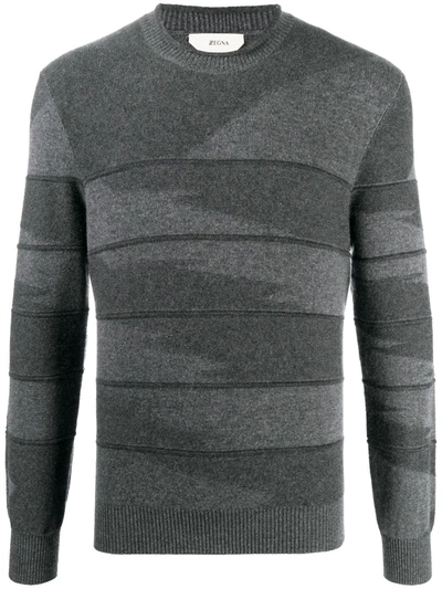 Z Zegna Cashmere Sweater With Inlaid Pattern In Grey