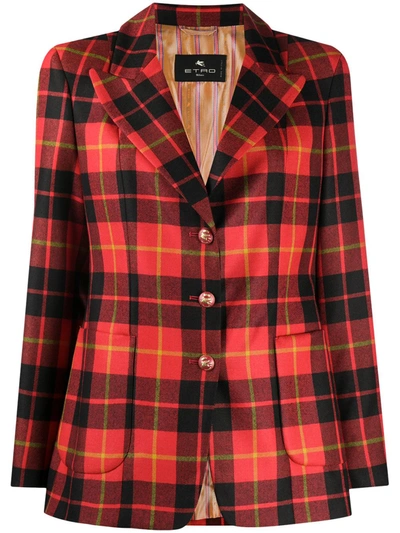Etro Tailored Jacket In Check Wool In Red