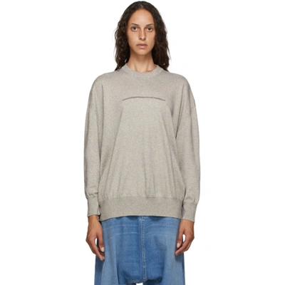 Mm6 Maison Margiela Pull In Cotone E Cashmere Con Logo-cucitura In Grey Melange