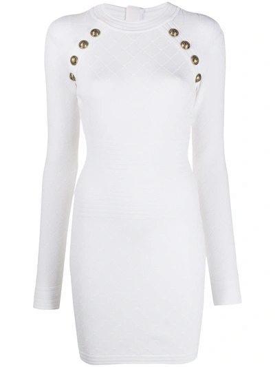 Balmain Diamond-motif Stretch Knit Mini Dress In White