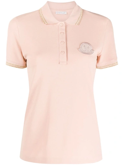 Moncler Logo-patch Cotton Polo Shirt In Rosa