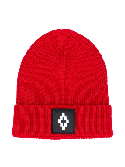 Marcelo Burlon County Of Milan Kids' Logo Patch Ribbed Knit Beanie In Red