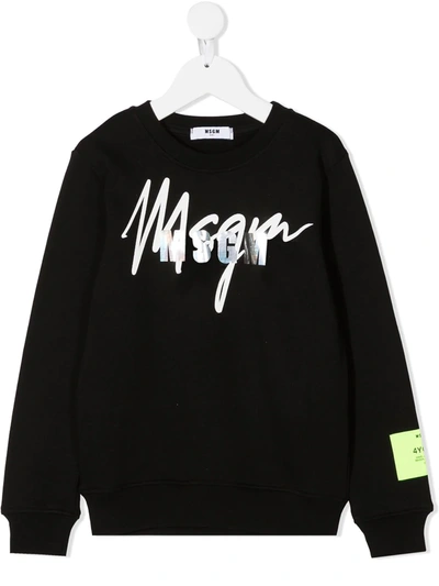 Msgm Kids' Black Sweatshirt For Boy With Double Logo In 110 Nero