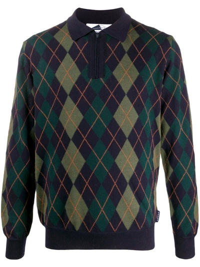Anglozine Argyle Polo Jumper In Blue