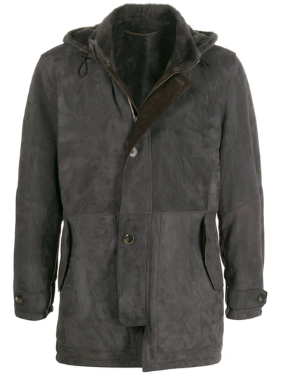 Ajmone Hooded Leather Coat In Grey