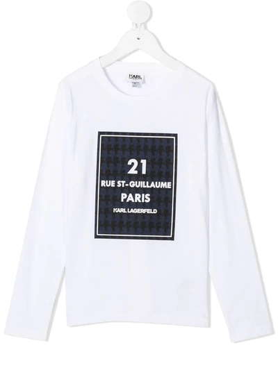 Karl Lagerfeld Kids' Rue St-guillaume Long-sleeved Top In White
