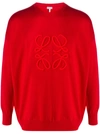 Loewe Logo Embroidery Knit Wool Blend Sweater In Red