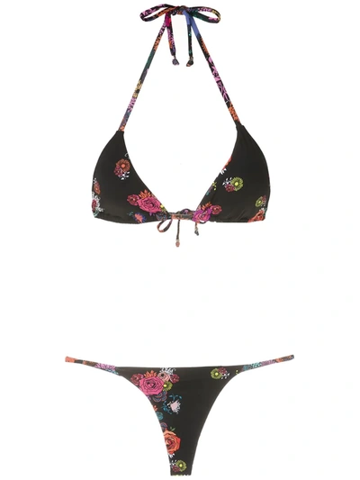 Amir Slama Floral-print Bikini Set In Black