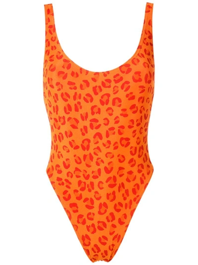 Amir Slama Leopard-print Open Back One Piece In Orange