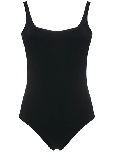 Amir Slama Square Neck Lace-fastening One Piece In Black