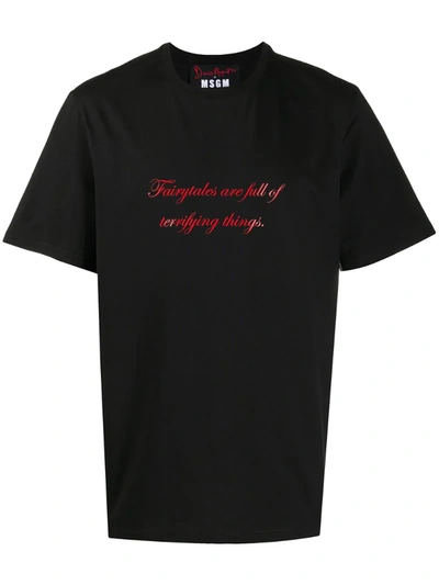 Msgm Slogan Print Cotton T-shirt In Black