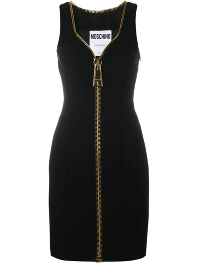 Moschino Zip-detailed Stretch-crepe Mini Dress In Fantasy Print Black