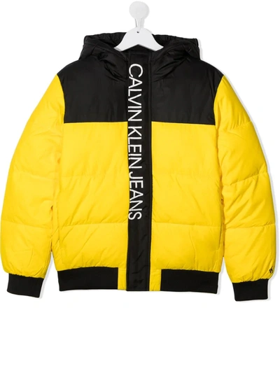 Calvin Klein Kids' Contrast-panel Puffer Jacket In Black