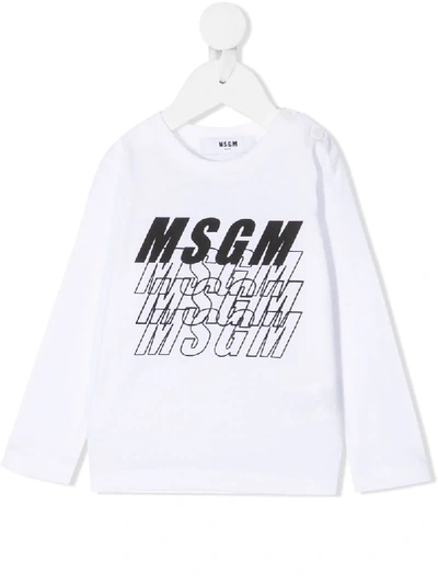 Msgm Babies' Logo Long-sleeved Cotton T-shirt In White