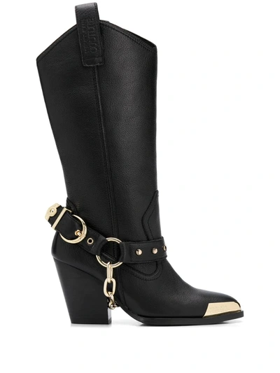 Versace Jeans Couture Ankle Chain Detail Strap Boots In Black