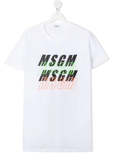 Msgm Teen Logo-print Cotton T-shirt In White