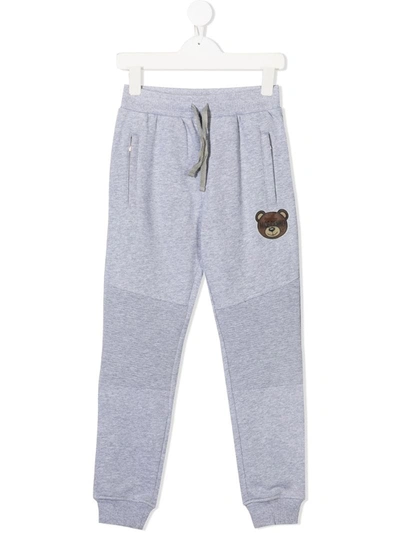 Moschino Kids' Panelled Logo Print Trousers In Grey