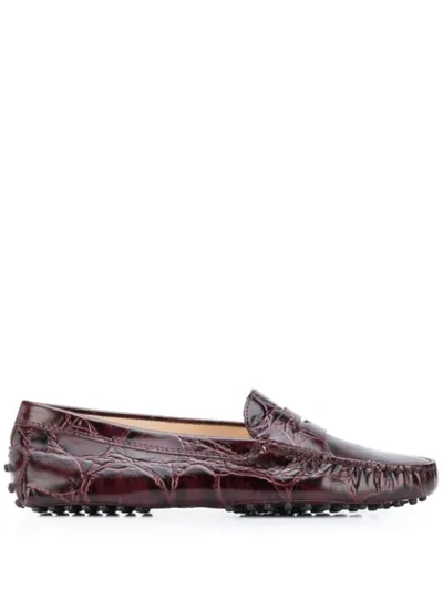 Tod's Textured Leather Loafers In Red