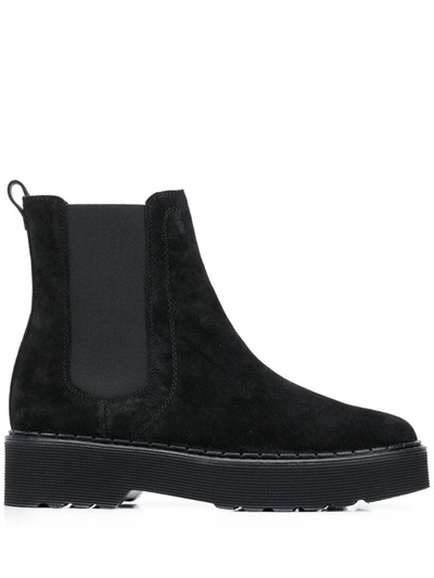 Tod's Suede Platform Ankle Boots In Black