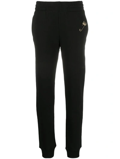 Moschino Safety Pin Embellished Slim-fit Track Pants In Black