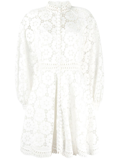 Zimmermann Bells Linen-blend Guipure-lace Mini Dress In Ivory 