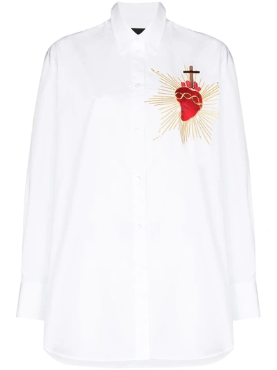 Simone Rocha Sacred Heart Embroidered Button-up Shirt In White