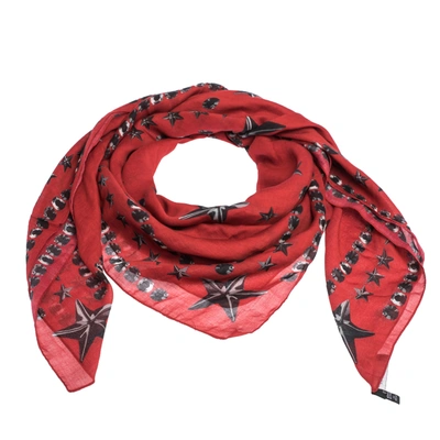 Pre-owned Givenchy Red Star Print Modal & Cotton Blend Square Scarf