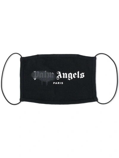 Palm Angels Paris Spray Logo Print Cotton Face Mask In Black