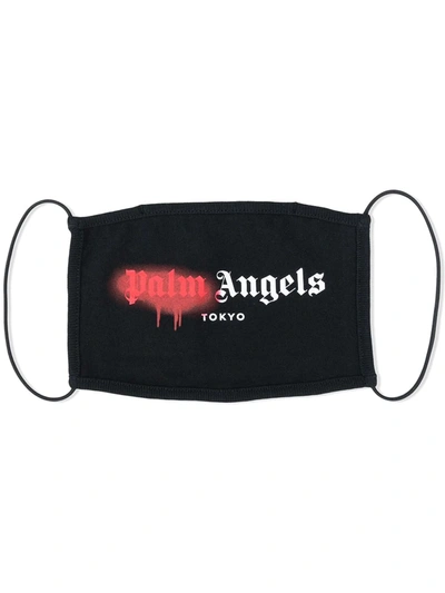 Palm Angels Tokyo Spray Logo Print Cotton Face Mask In Black