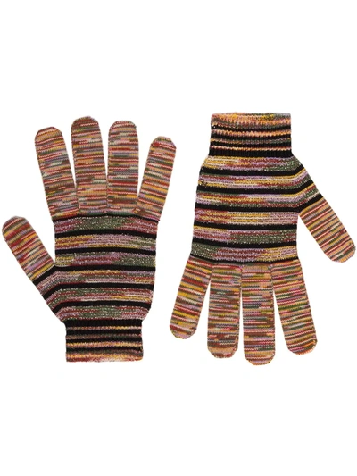 Missoni Multicoloured Crochet Knit Gloves In Black