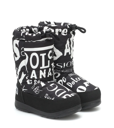 Dolce & Gabbana Kids' Nylon Snow Boots With Logo Print In Black