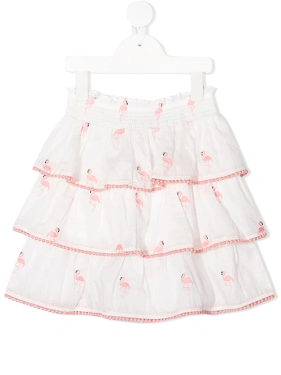 Zimmermann Kids' Flamingo Embroidered Cotton Skirt In White