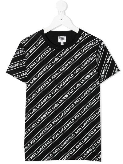 Karl Lagerfeld Kids' All-over Logo Print T-shirt In Black