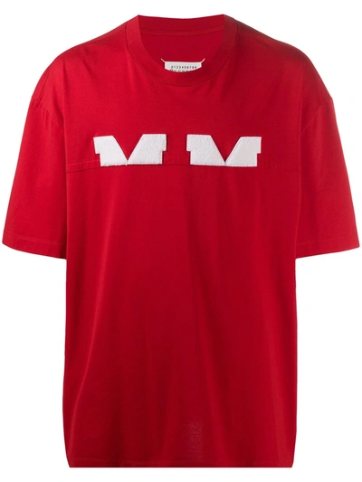 Maison Margiela Spliced Mm Logo T-shirt In Red